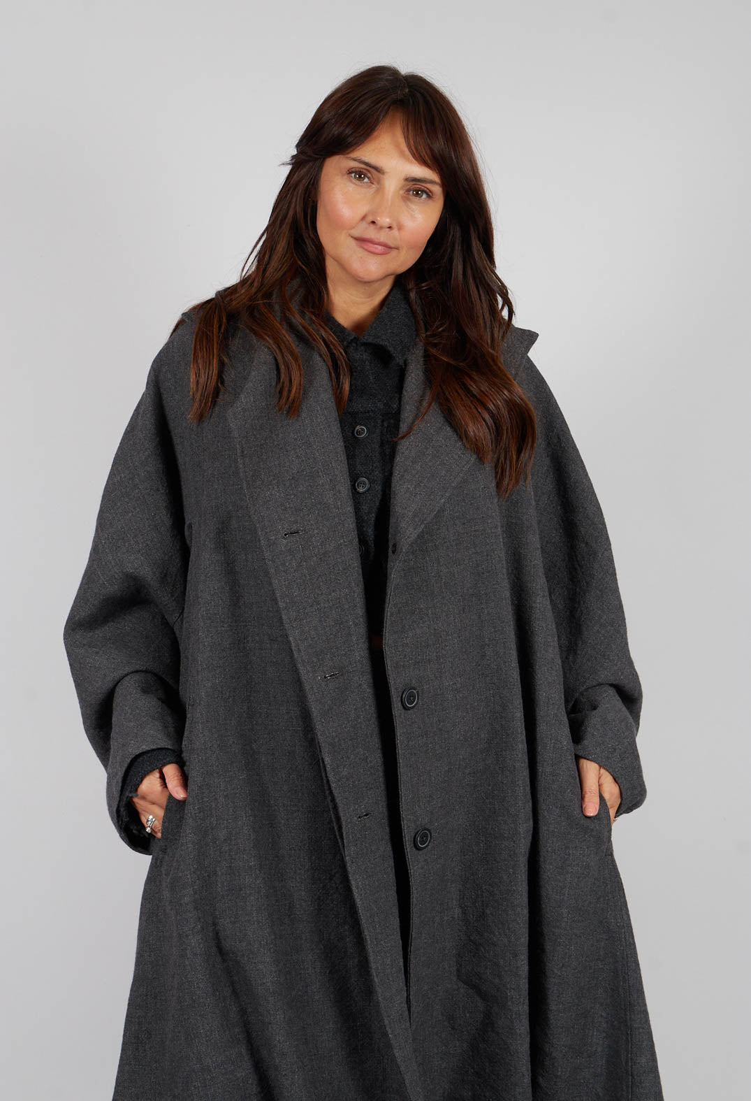 Oversized Longline Coat in Swamp Mel - 1191207