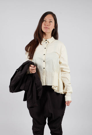PRE-ORDER - Cotton Shirt with Gathered Hemline in Bone - 1230404