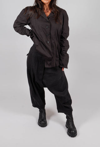 Ankle Cropped Drop Crotch Trousers in Black Mel - 1260110