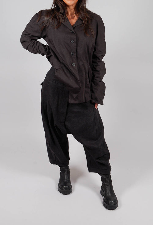 Ankle Cropped Drop Crotch Trousers in Black Mel - 1260110