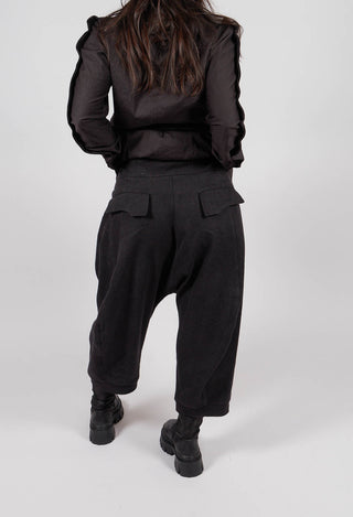 Ankle Cropped Drop Crotch Trousers in Black Mel - 1260110