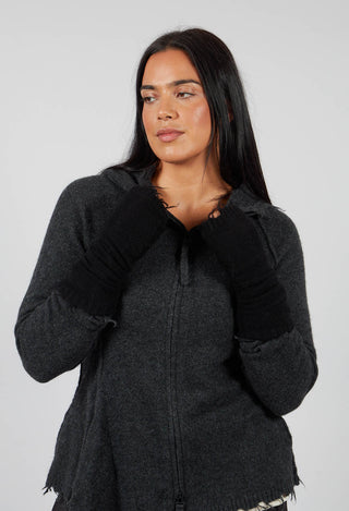 PRE-ORDER - Fingerless Gloves with Raw Edges in Black (Pictured in Crow Mel) - 1533107