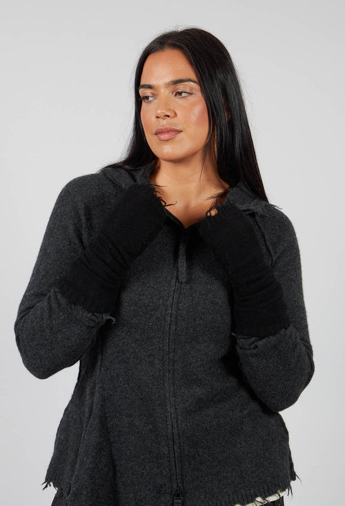 PRE-ORDER - Fingerless Gloves with Raw Edges in Black (Pictured in Crow Mel) - 1533107