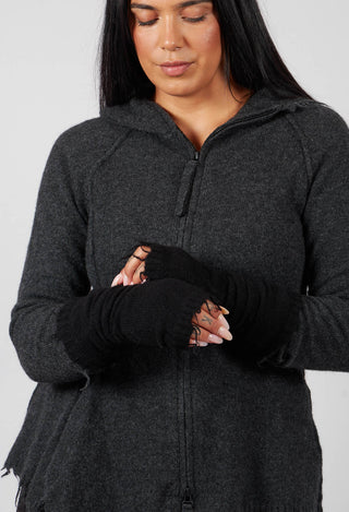 PRE-ORDER - Fingerless Gloves with Raw Edges in Black (Pictured in Crow Mel) - 1533107