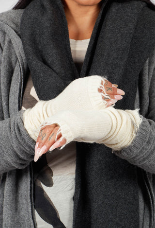 PRE-ORDER - Fingerless Gloves with Raw Edges in Bone - 1533107