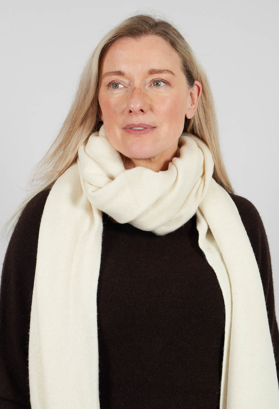 Raw Edge Knitted Scarf in Bone - 1537709
