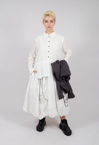 Tulip Hem Dress with Sheer Sleeves in Bone Paper - 1550903