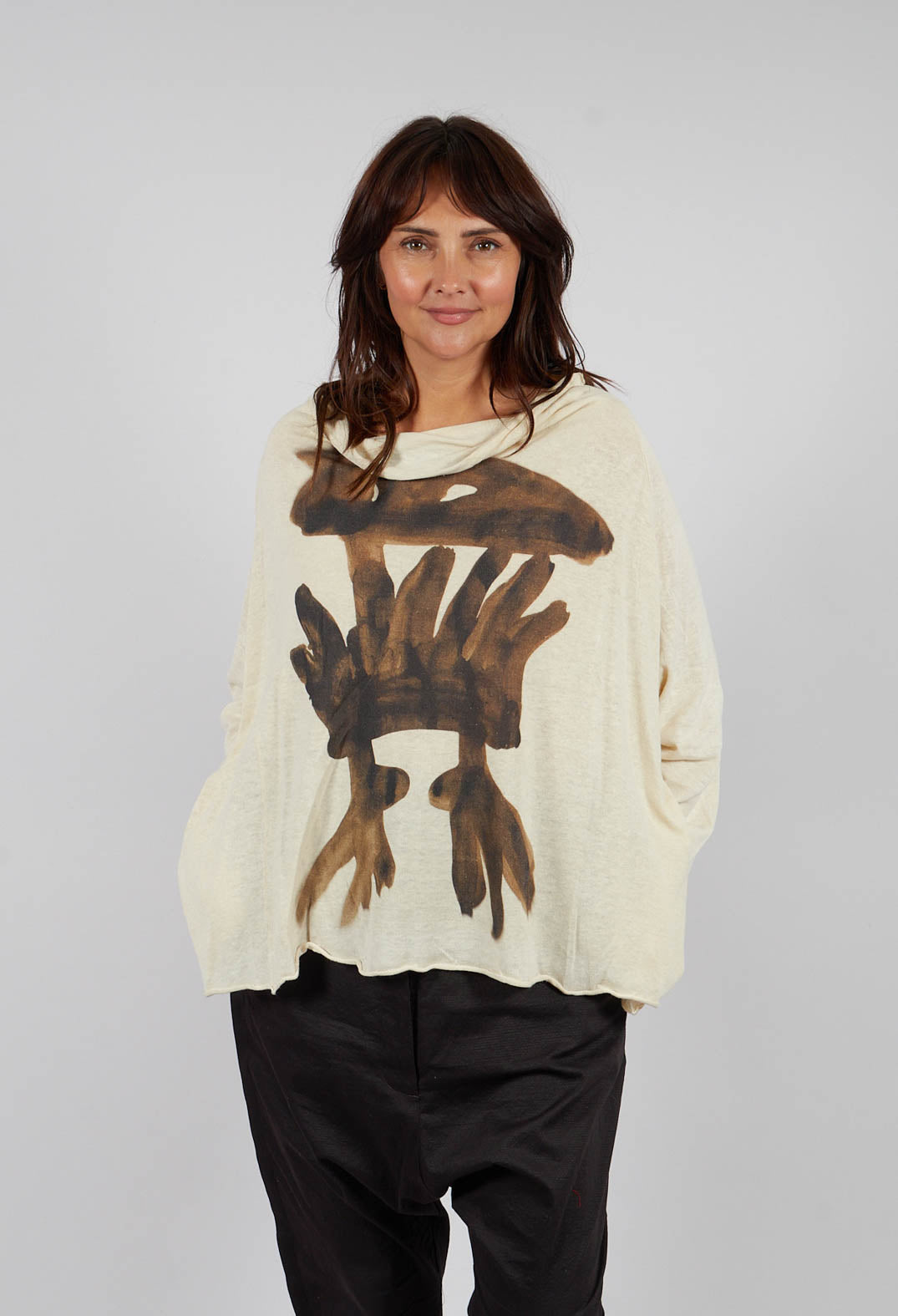 Boat Neck Jumper in Bone Print - 1740702