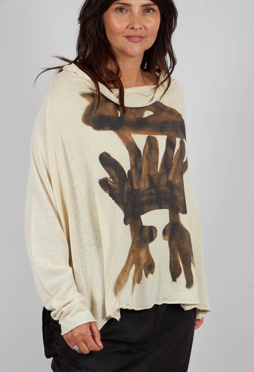 Boat Neck Jumper in Bone Print - 1740702