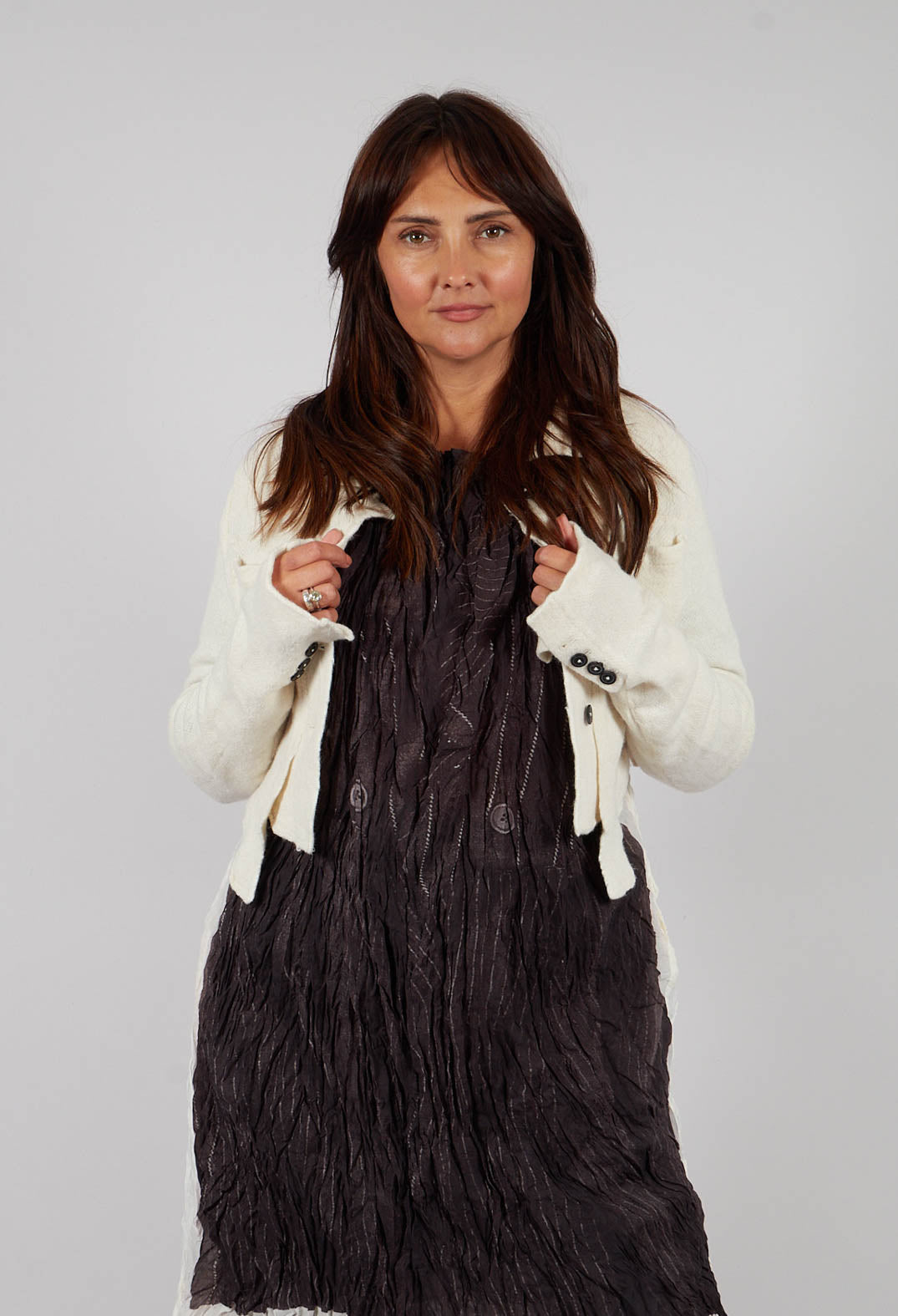 Cropped Button Through Cardigan in Bone - 1757103