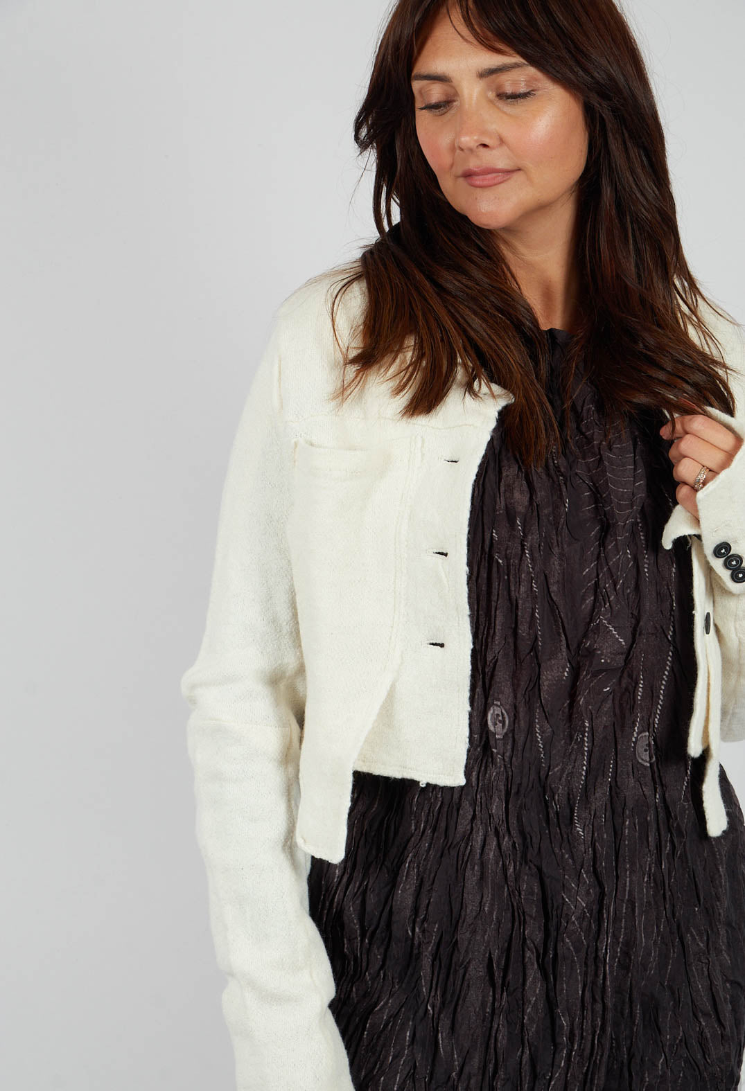 Cropped Button Through Cardigan in Bone - 1757103
