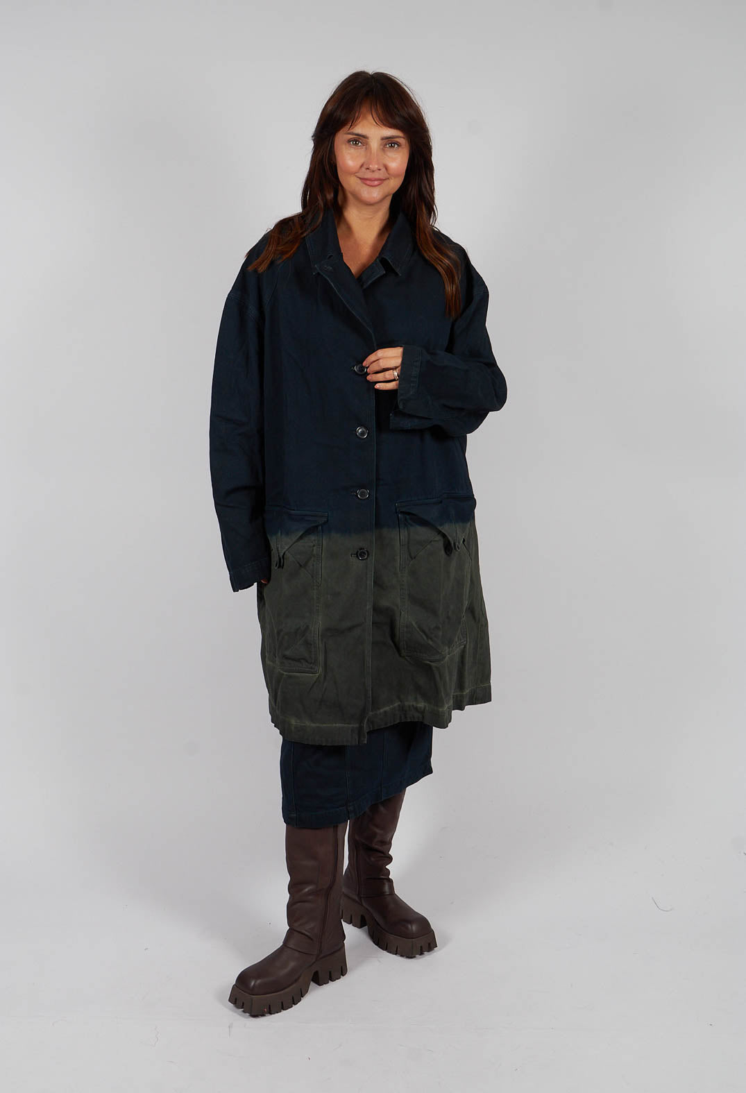 Colour Block Coat in Pine Medium - 2031205
