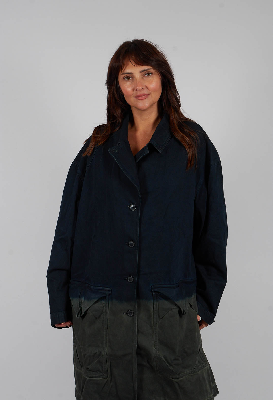 Colour Block Coat in Pine Medium - 2031205