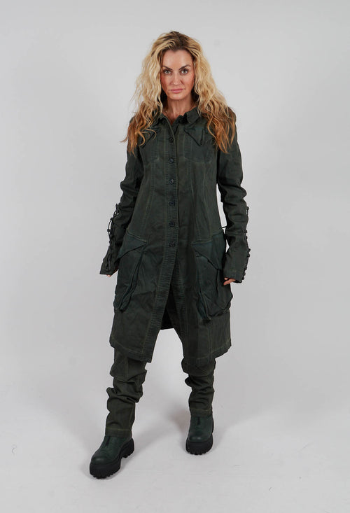 Button Through Coat in Pine Medium - 2061208