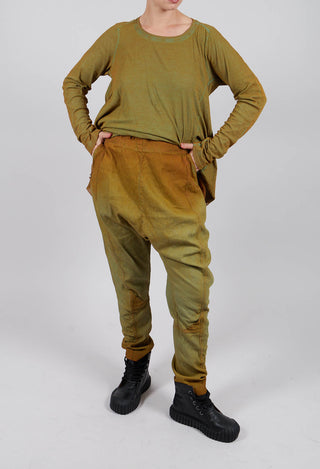 Drop Crotch Trousers with Ruched Leg in Lagoon Reverse - 2120103