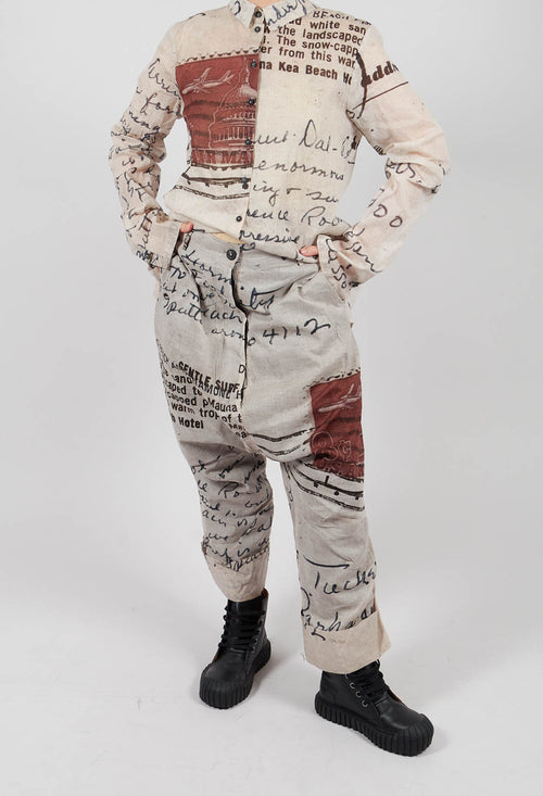 Cotton Drop Crotch Trousers in Backside Print - 2170104