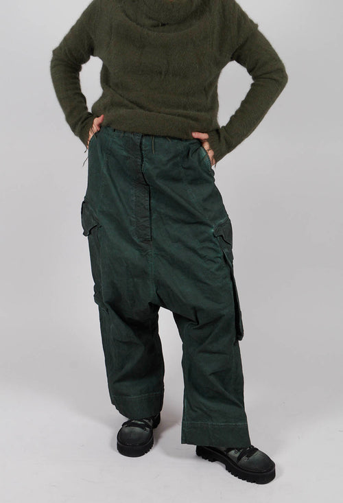 Wide Leg Trousers with Patch Pockets in Pine Cloud - 2190102