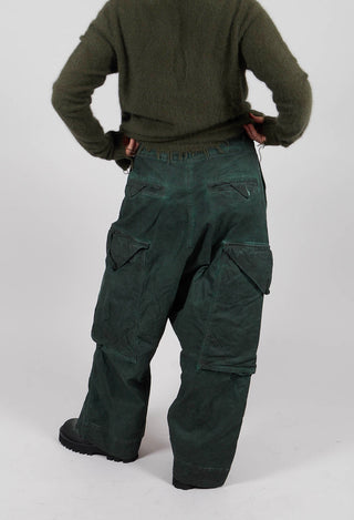 Wide Leg Trousers with Patch Pockets in Pine Cloud - 2190102