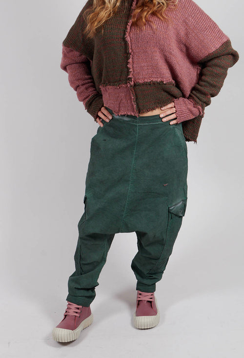Drop Crotch Trousers with Large Pockets in Pine Cloud - 2240105
