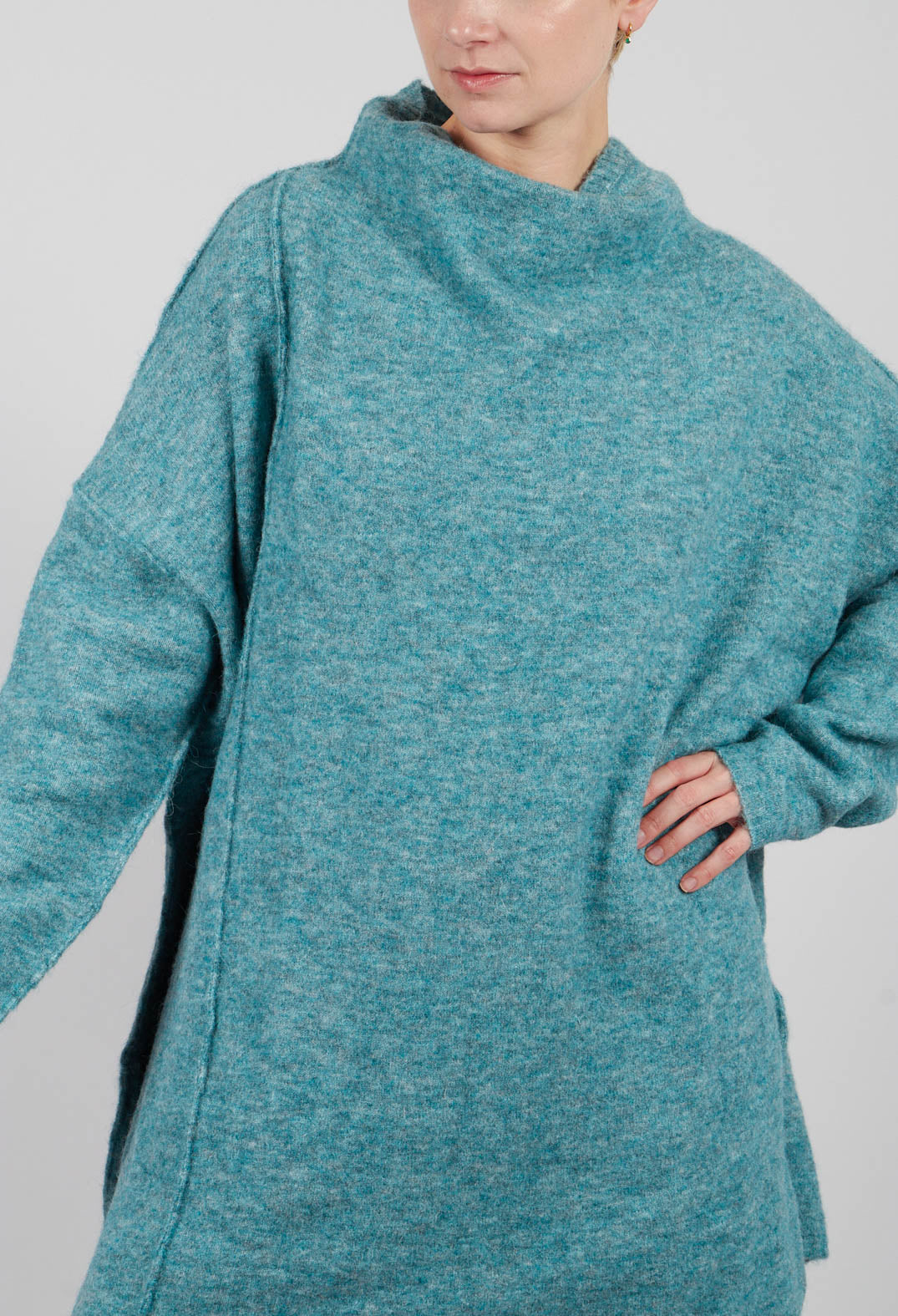 Relaxed High Neck Tunic in Lagoon Mel - 2467003