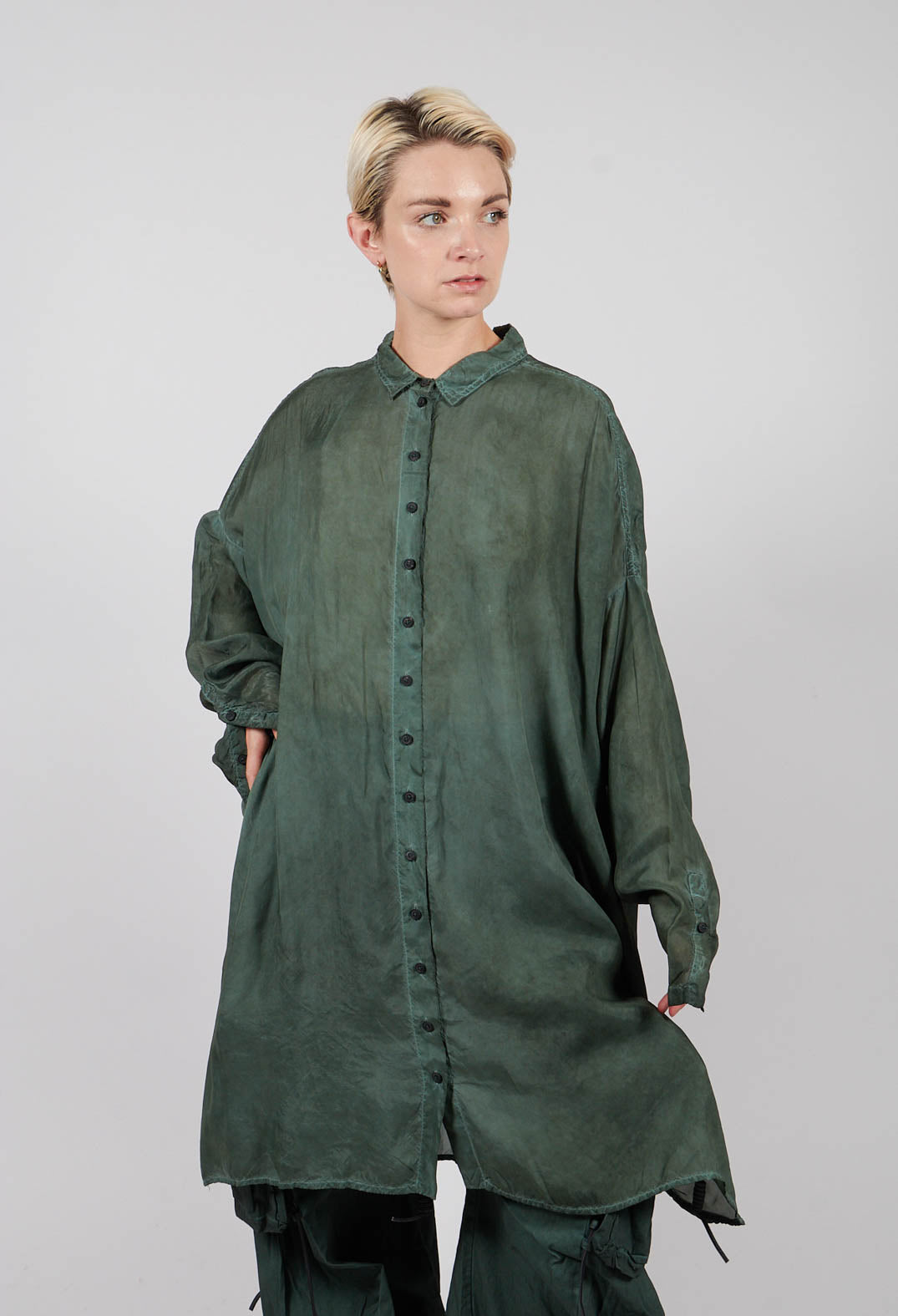 Relaxed Fit Shirt Dress in Pine Cloud - 2470903