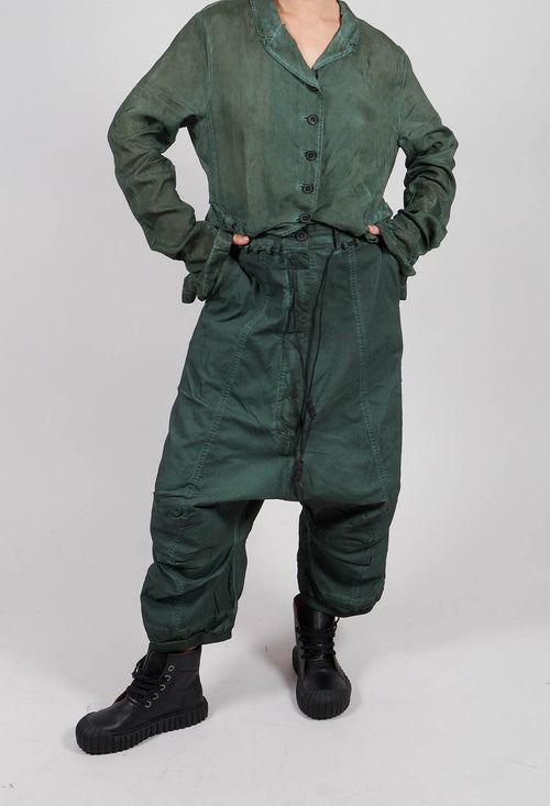 Drop Crotch Trousers with Drawstring Waist in Pine Cloud - 2600107
