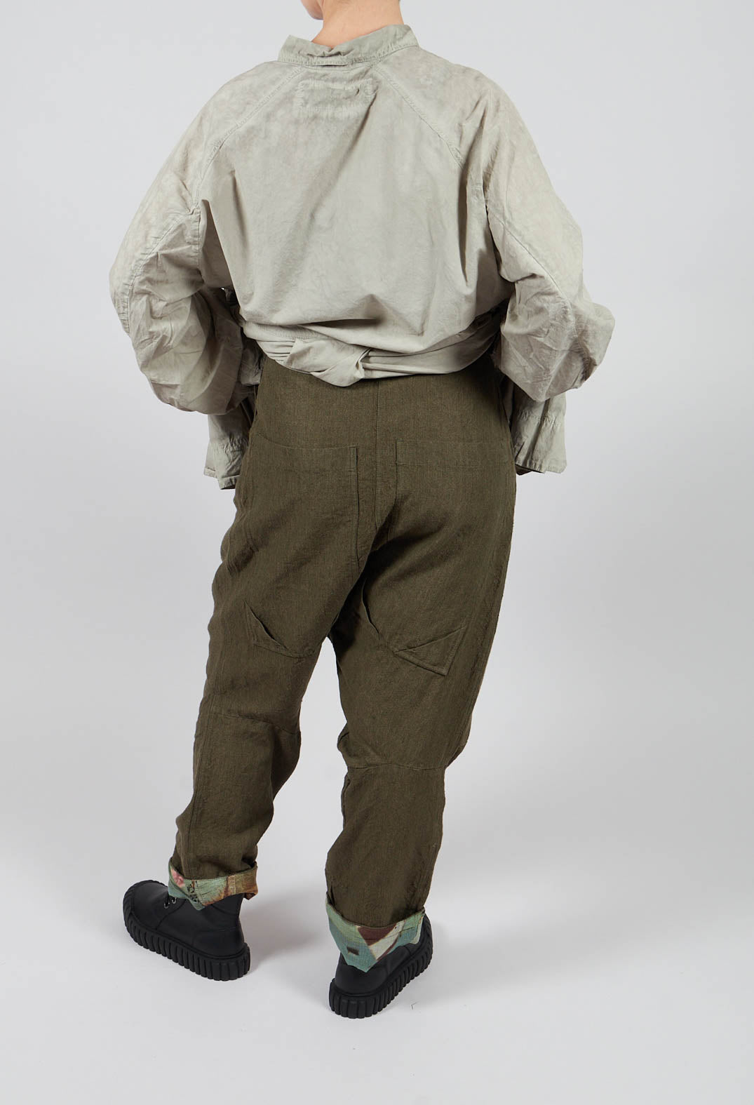 Drop Crotch Trousers with Contrasting Turn-Up in Light Pine - 2630101