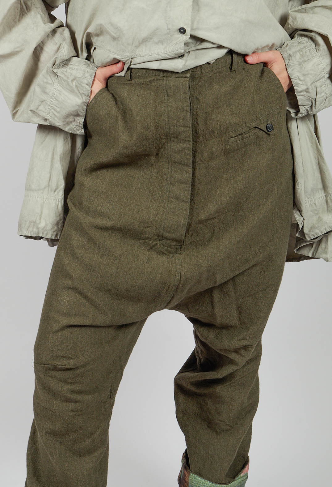 Drop Crotch Trousers with Contrasting Turn-Up in Light Pine - 2630101