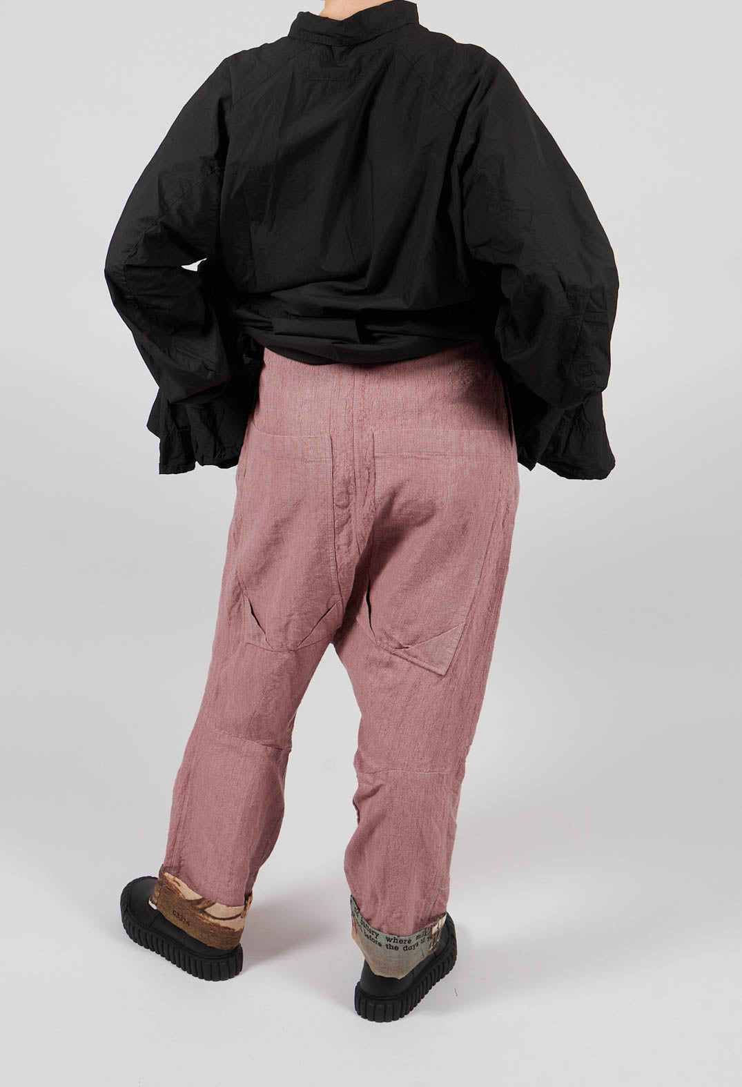 Drop Crotch Trousers with Contrasting Turn-Up in Light Flamingo - 2630101