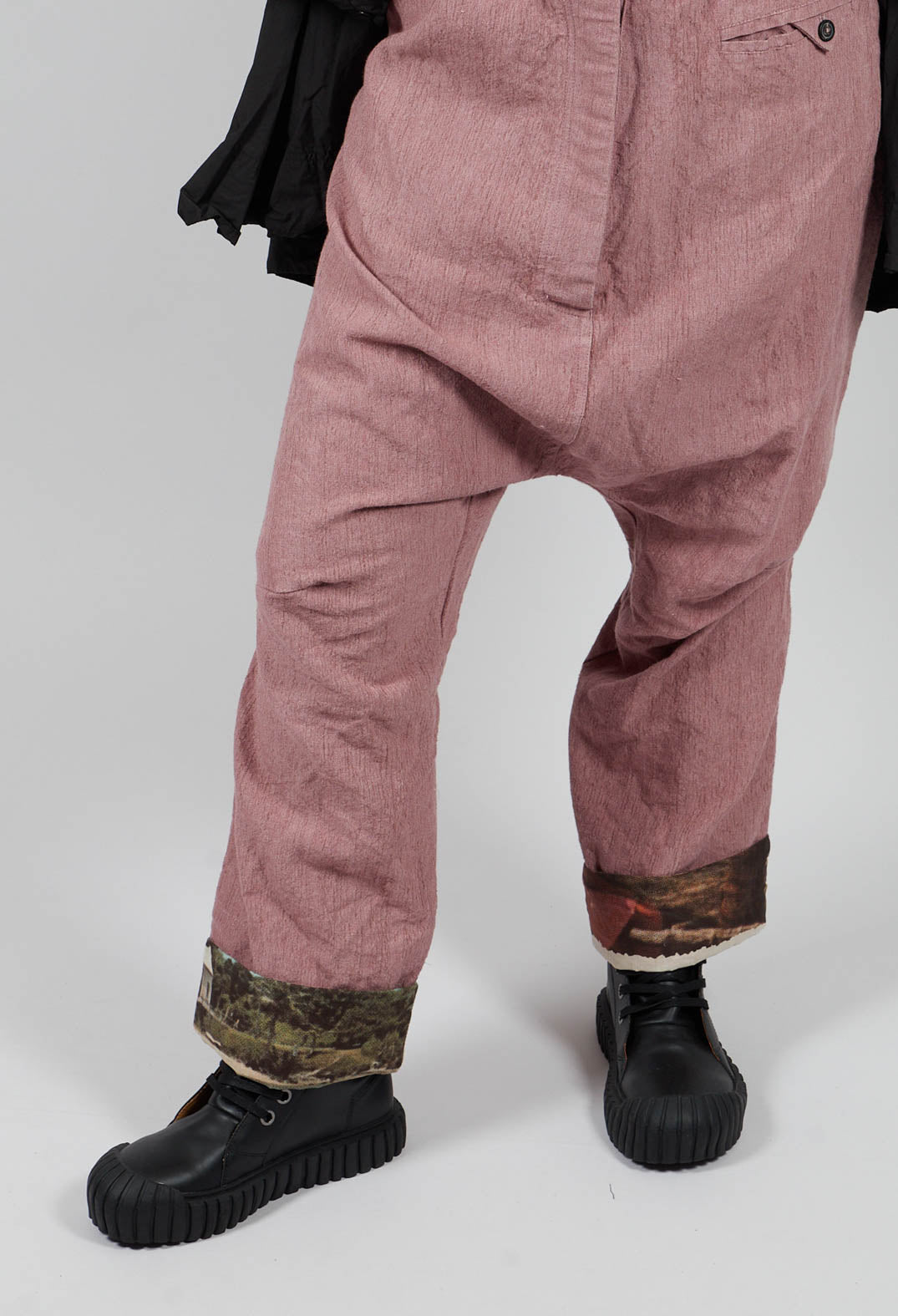 Drop Crotch Trousers with Contrasting Turn-Up in Light Flamingo - 2630101