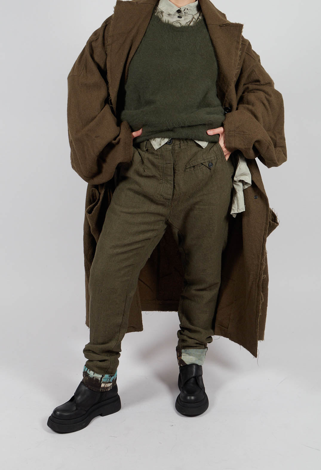 Slim Leg Trousers with Contrasting Turn-Up in Light Pine - 2630102