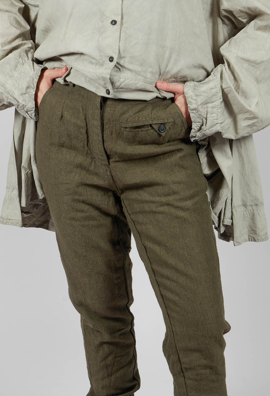 Slim Leg Trousers with Contrasting Turn-Up in Light Pine - 2630102