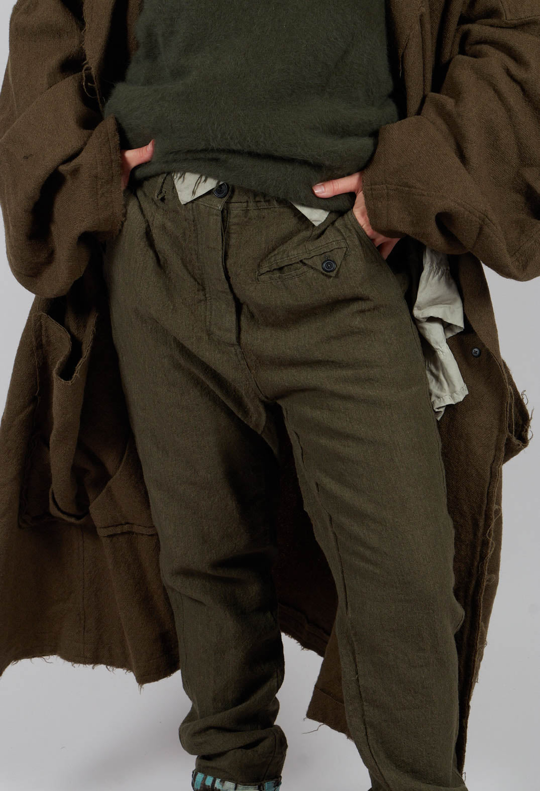 Slim Leg Trousers with Contrasting Turn-Up in Light Pine - 2630102