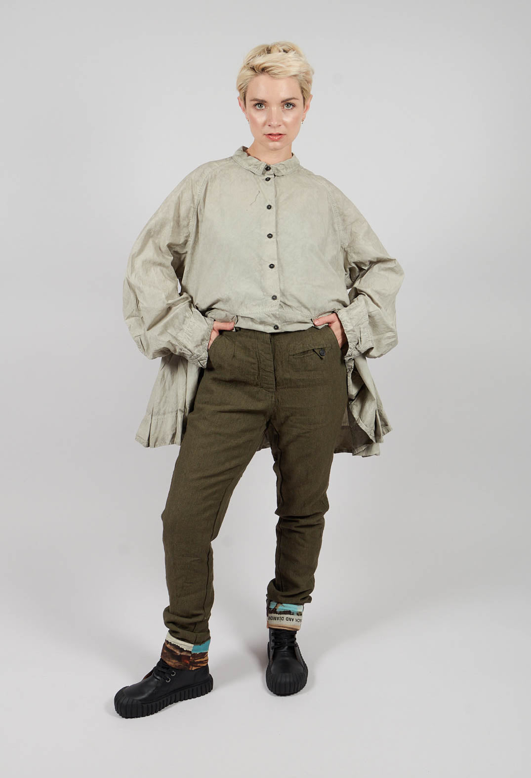 Slim Leg Trousers with Contrasting Turn-Up in Light Pine - 2630102