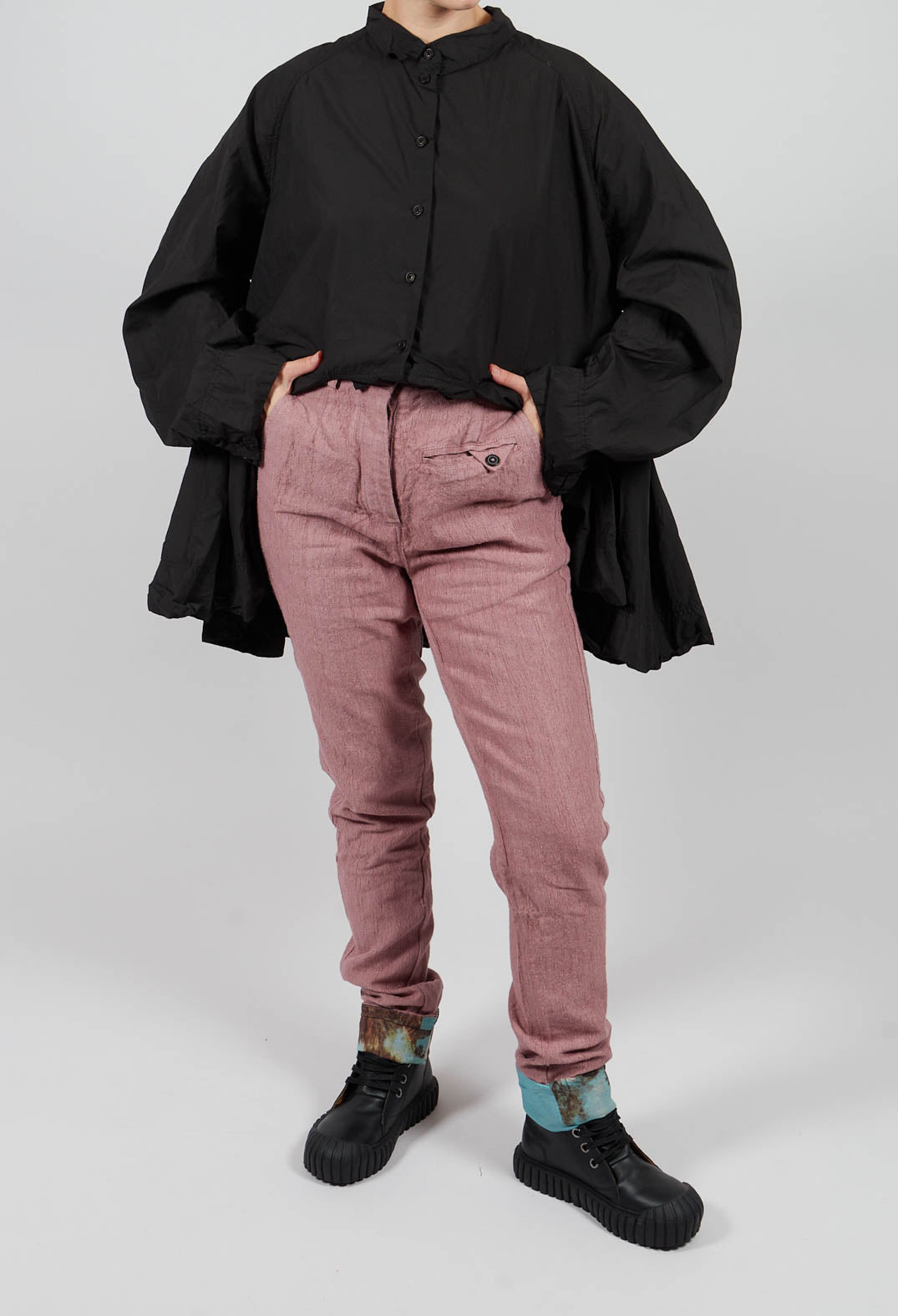 Slim Leg Trousers with Contrasting Turn-Up in Light Flamingo - 2630102