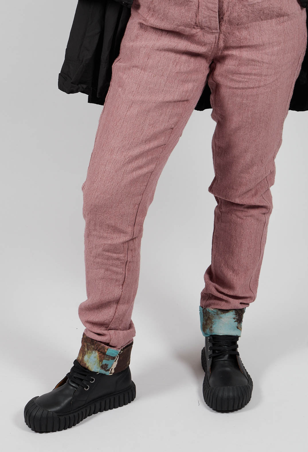 Slim Leg Trousers with Contrasting Turn-Up in Light Flamingo - 2630102