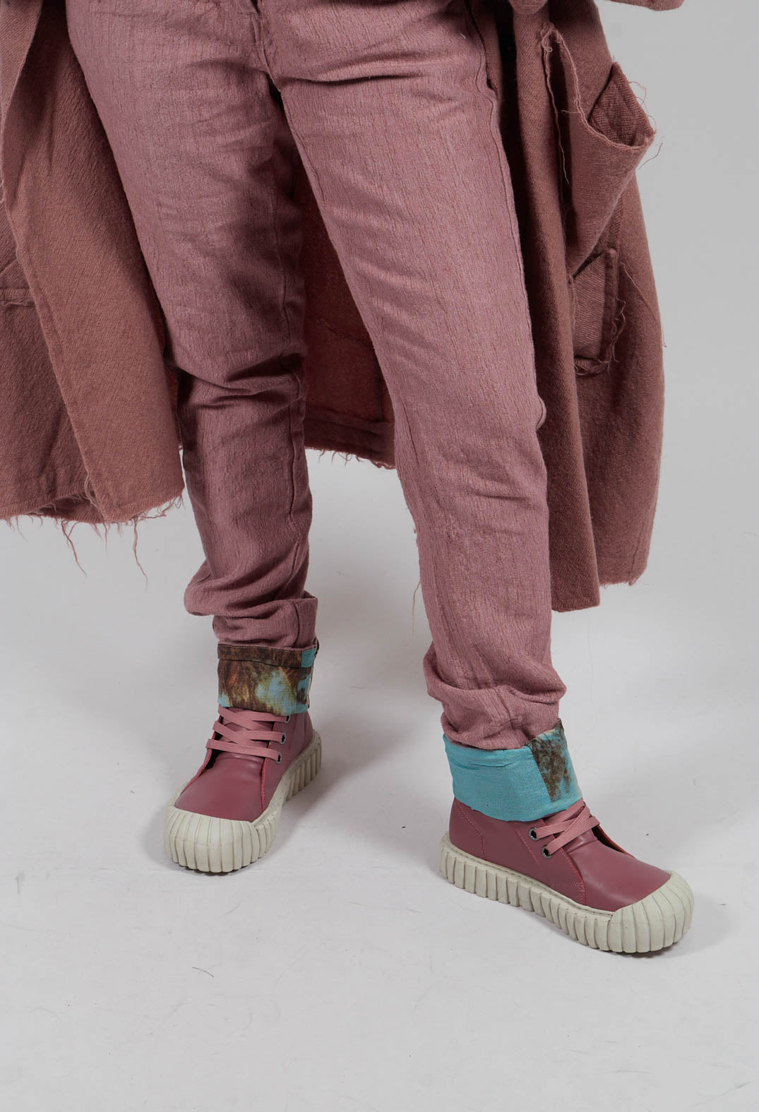 Slim Leg Trousers with Contrasting Turn-Up in Light Flamingo - 2630102