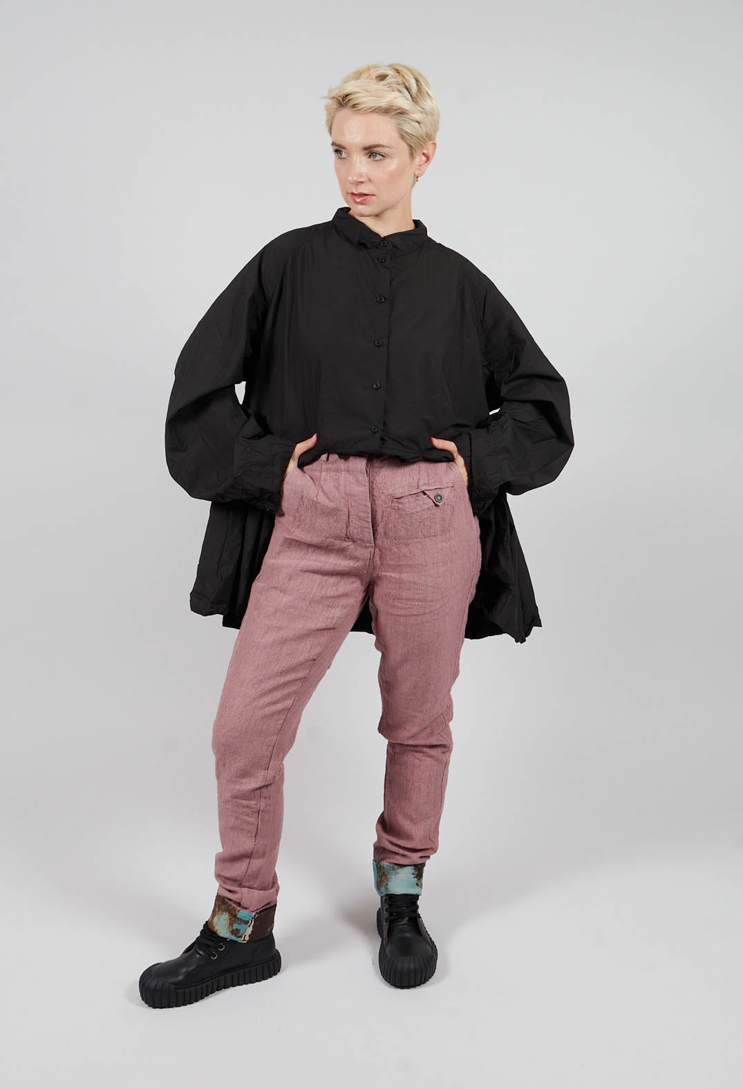 Slim Leg Trousers with Contrasting Turn-Up in Light Flamingo - 2630102