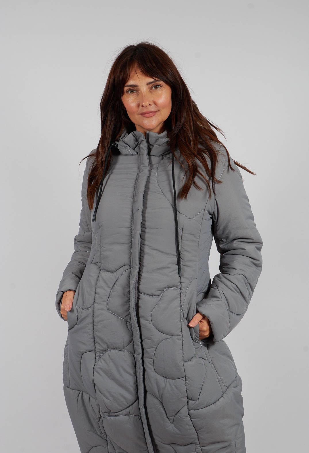 Quilted Tulip Coat in Dark Grey - 3191203