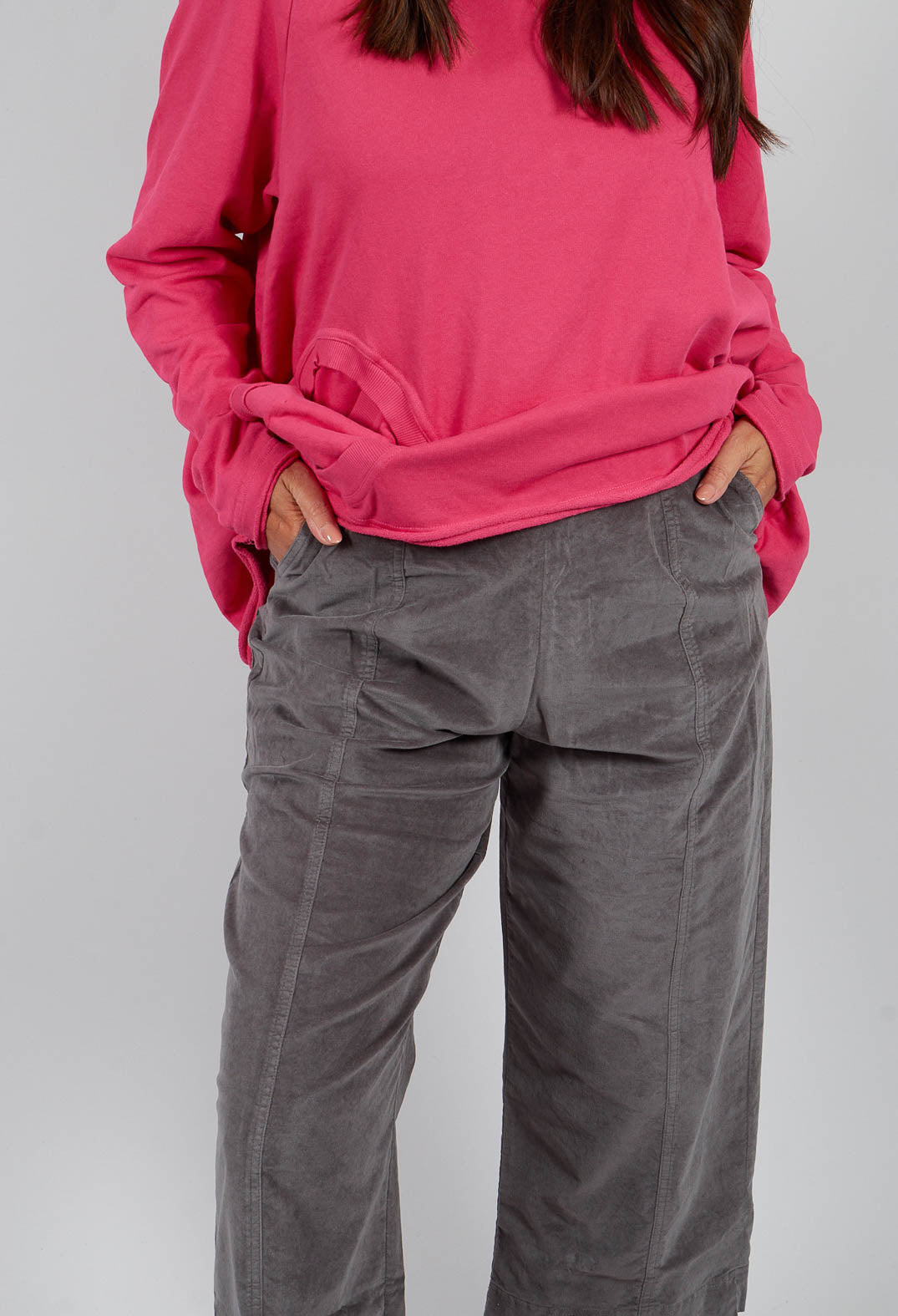 Cropped Pull On Trousers in Dark Grey - 3230102