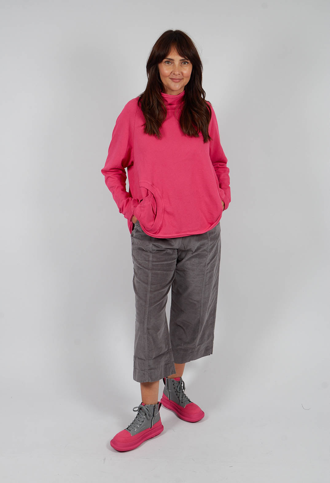 Cropped Pull On Trousers in Dark Grey - 3230102