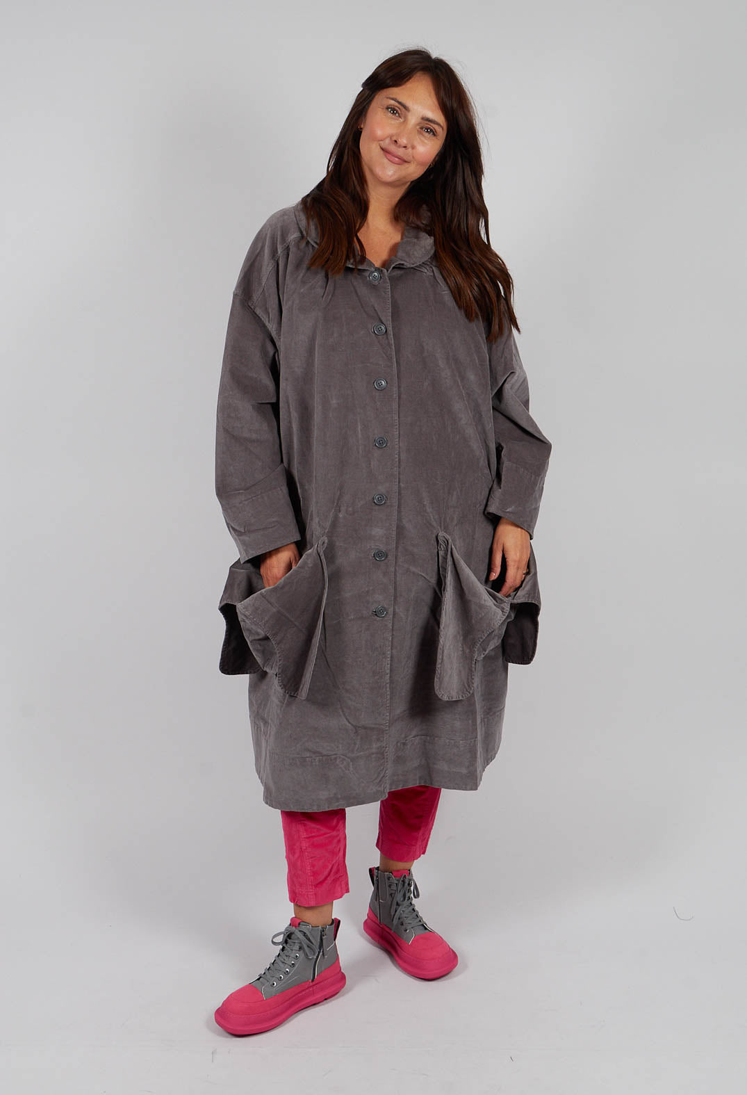 Velvet Oversized Coat with Feature Pockets in Dark Grey - 3231203