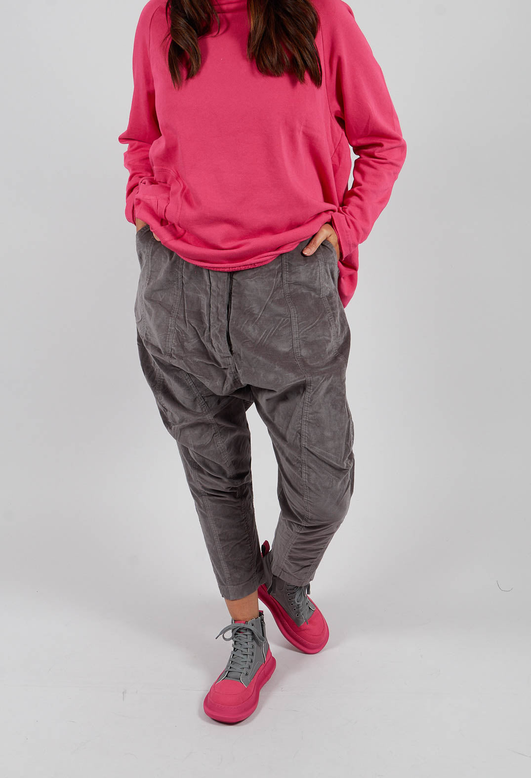 Velvet Drop Crotch Trousers in Dark Grey - 3230104