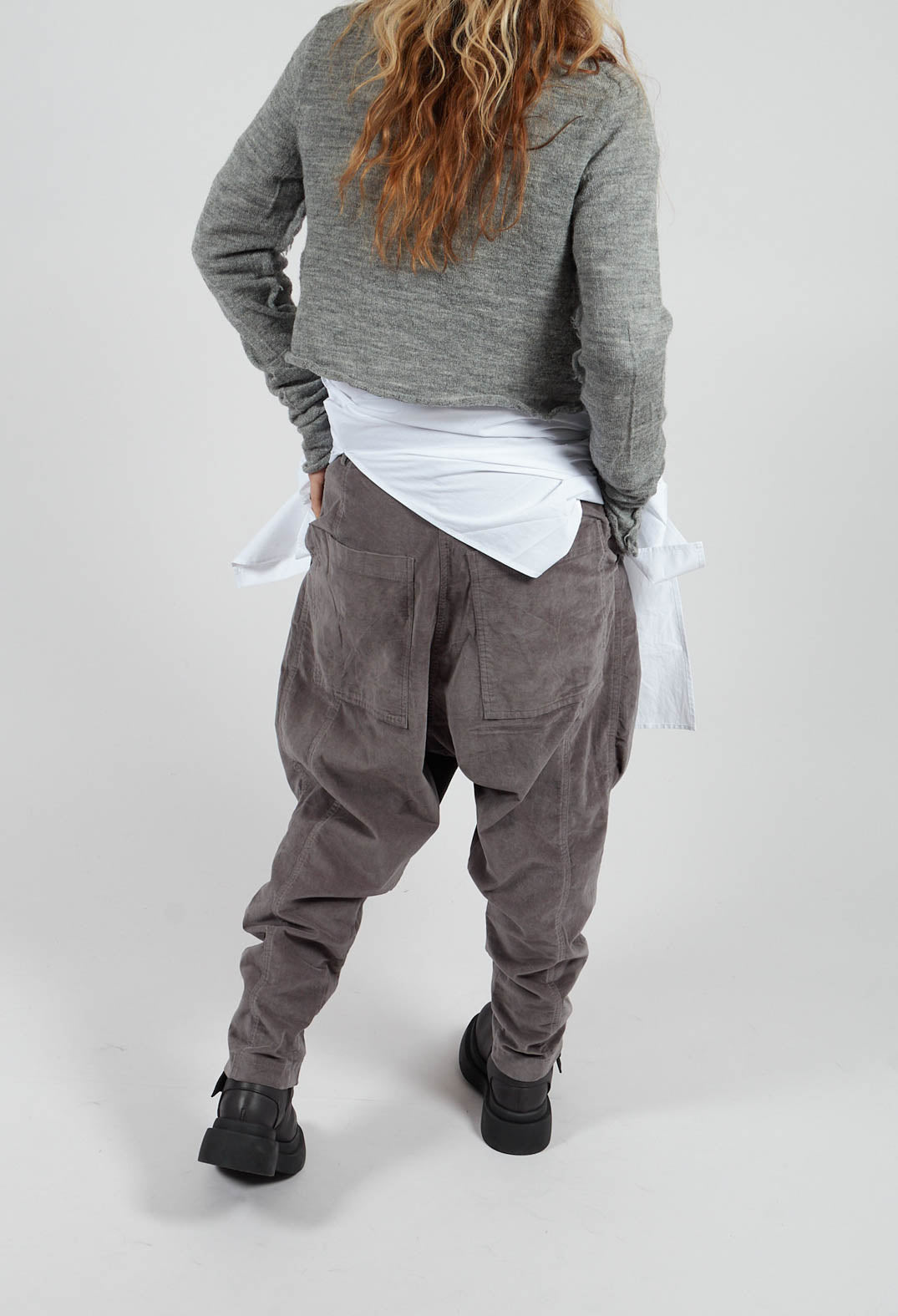 Velvet Drop Crotch Trousers in Dark Grey - 3230104