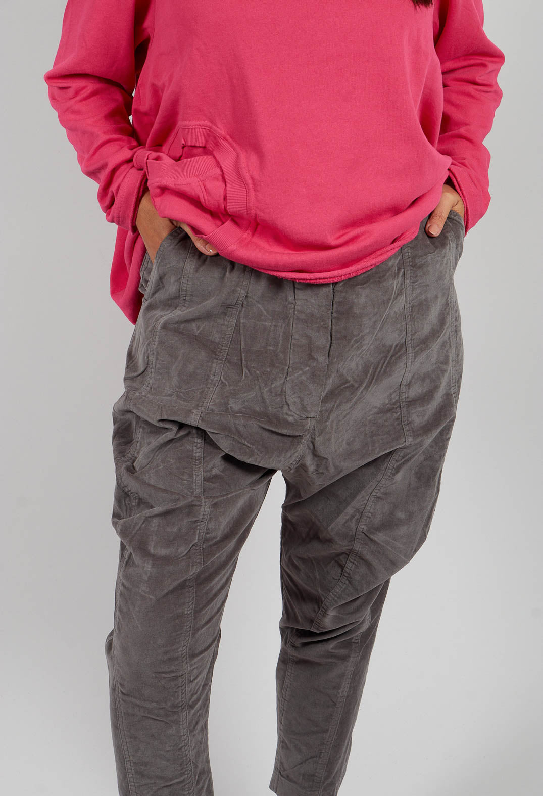 Velvet Drop Crotch Trousers in Dark Grey - 3230104