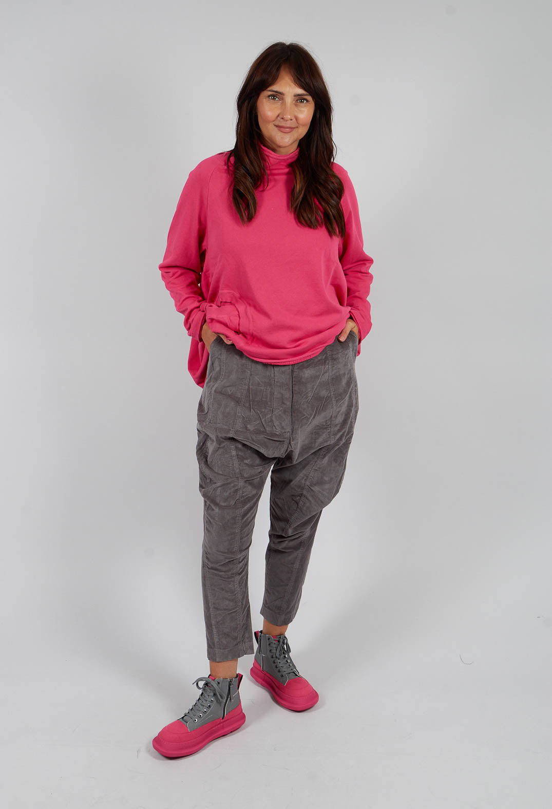 Velvet Drop Crotch Trousers in Dark Grey - 3230104