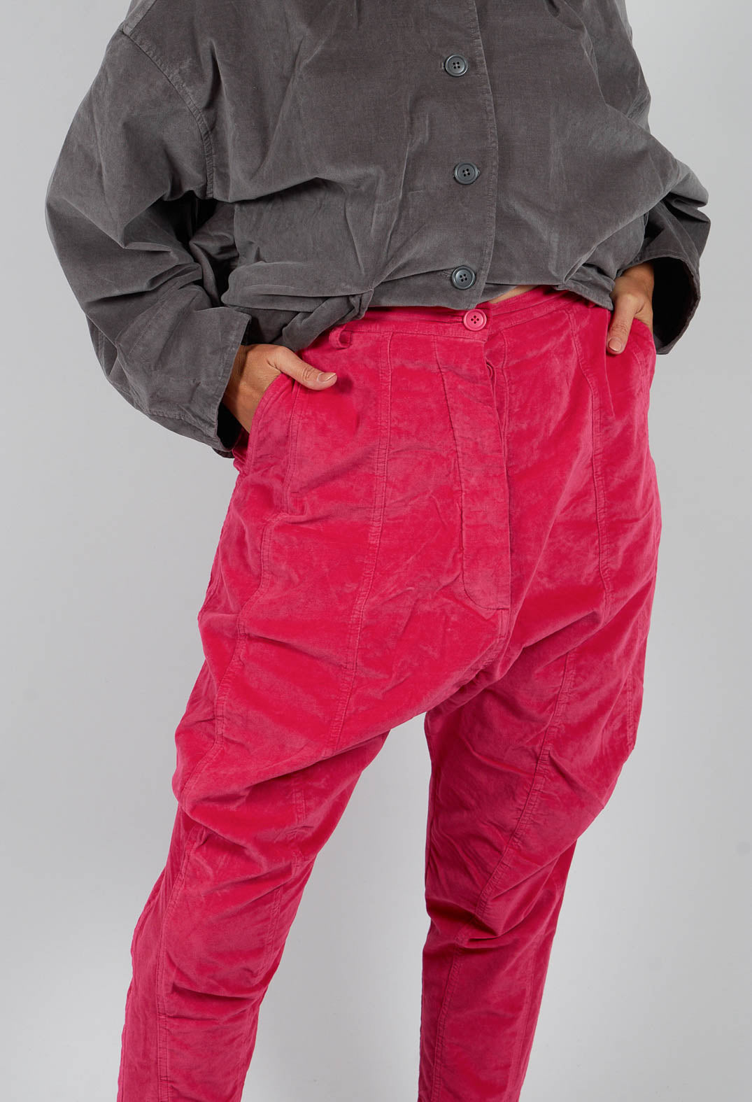 Velvet Drop Crotch Trousers in Lotus - 3230104