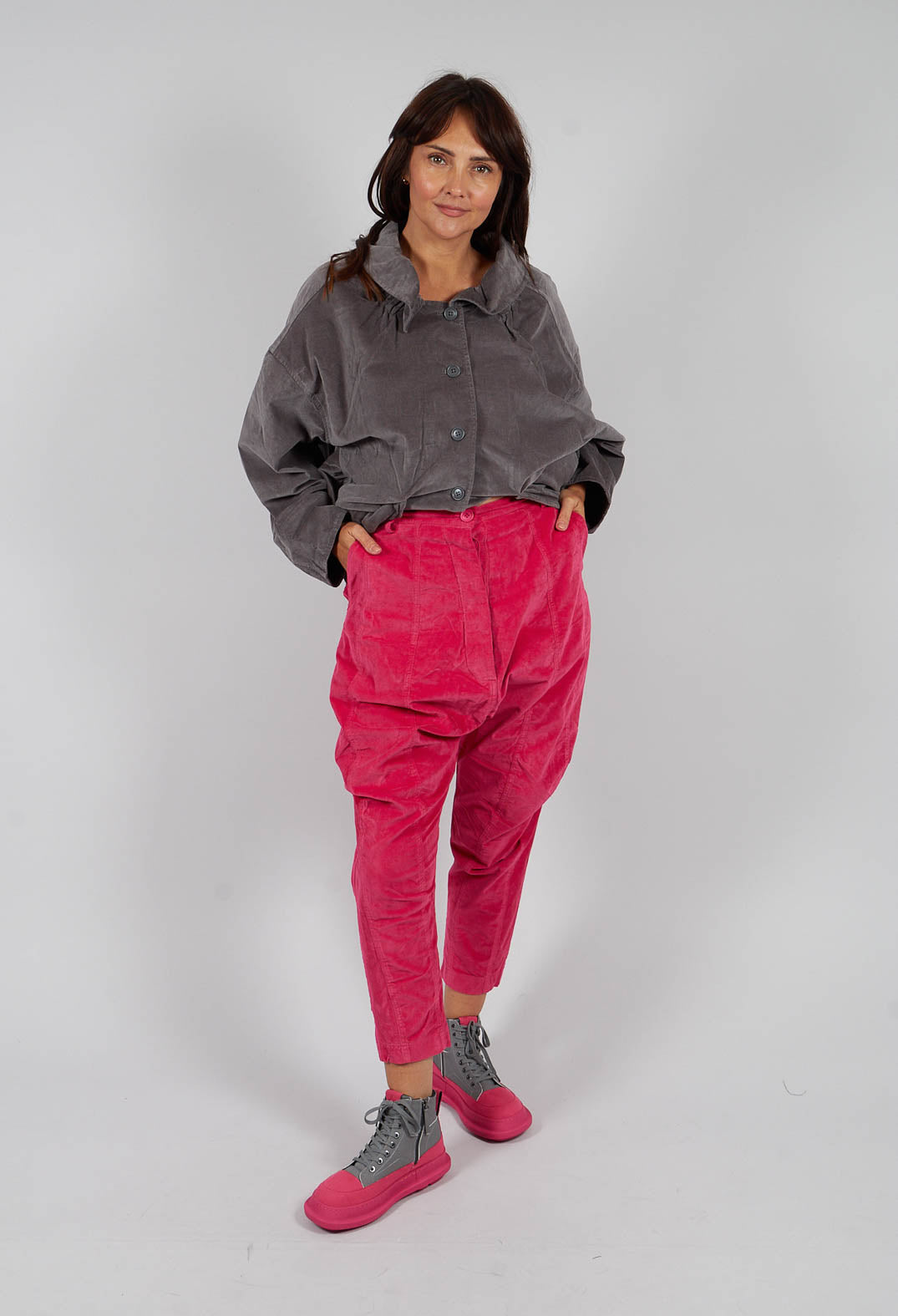Velvet Drop Crotch Trousers in Lotus - 3230104