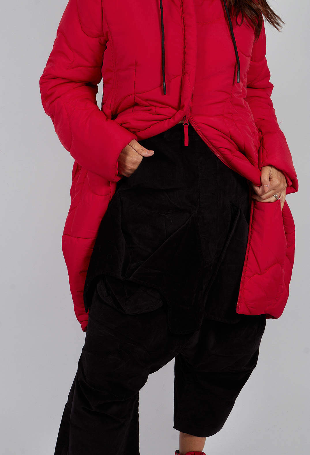 Drop Crotch Trousers with Feature Pockets in Black - 3230105