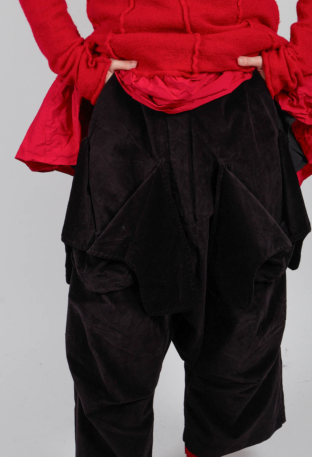 Drop Crotch Trousers with Feature Pockets in Black - 3230105